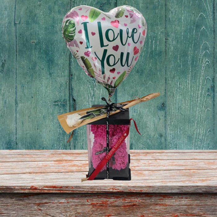 Coffret St Valentin ourson rose & rose éternelle