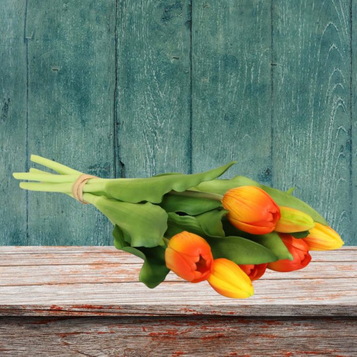 Bouquet de tulipes artificielles orange et jaune – Image 2