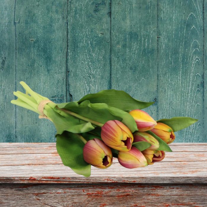 Bouquet de tulipes artificielles violet et jaune – Image 2