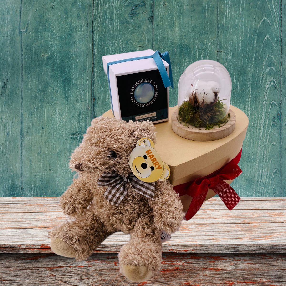 Box cœur cloche coton, ourson et bougie. – Image 2